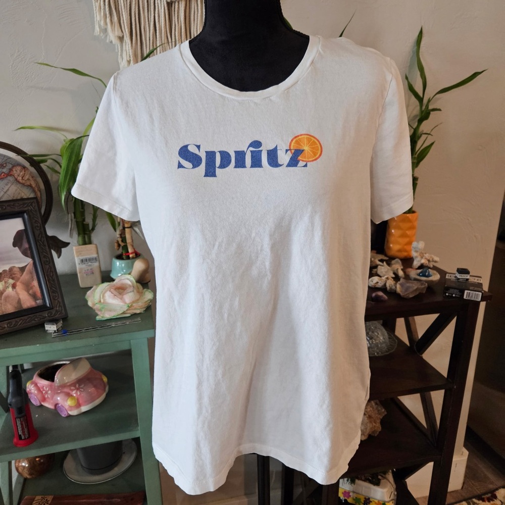 J. Crew Collector Tee White with Blue Spritz Logo